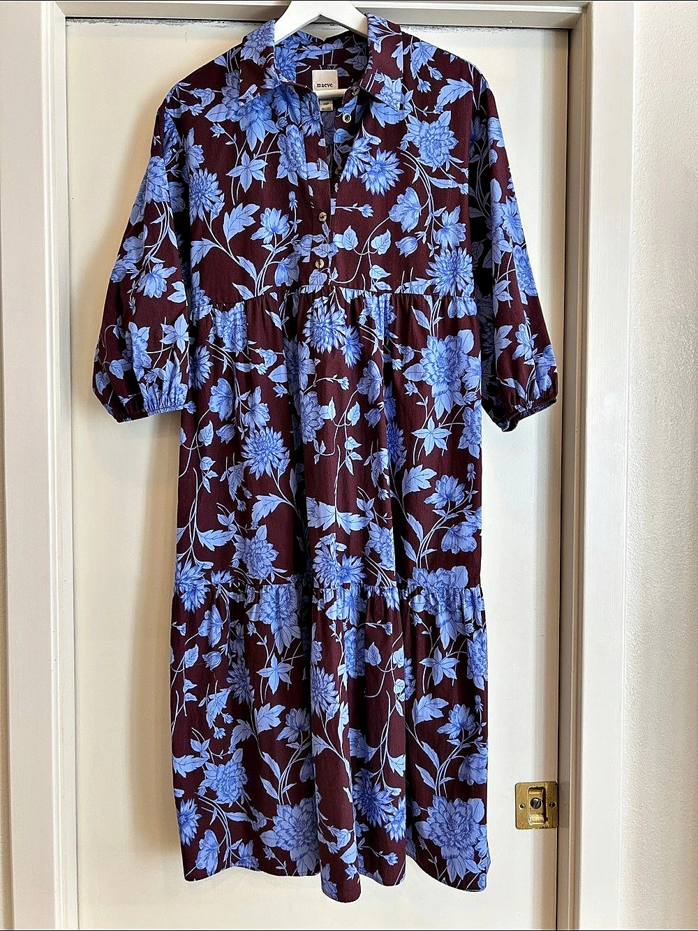 Maeve by Anthropologie The Soren Long-Sleeve Shirt Dress Floral Midi Brown & Blu
